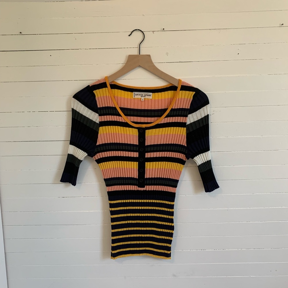 Apiece Apart Striped Scoop Neck T-Shirt